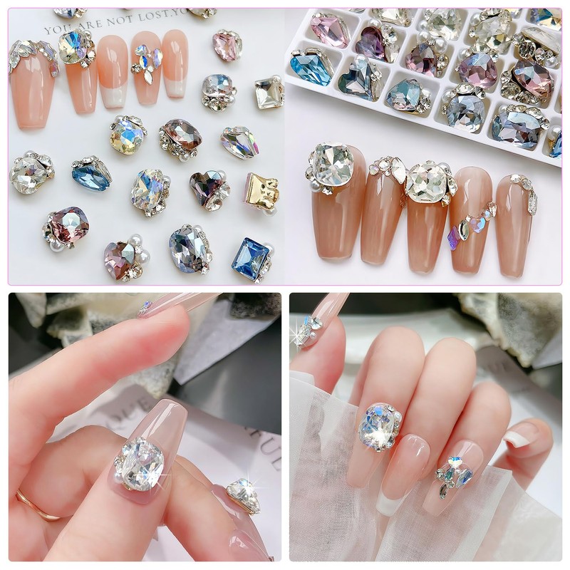 Sucodver Nail Parts Stone Heart Square Rectangle Glitter Clear Large