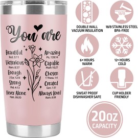 Lallamotion Christian Gifts for Women Pastors Wife Appreciation Gifts Mothers Day Inspirational Gifts for Women Mom Biblical Birthday Religious Baptism Gifts Pink You Are Christian Cup Tumbler 20oz