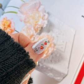 Camellia InknitHandmade Nail Tips - Coffin / 동백이니트수제네일팁 - 코핀