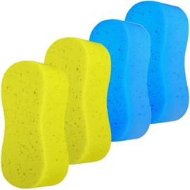 JUMBO Sponges For Car Cleaning, 4PCS Washing & Windows - 4 Pack Of Car Sponges - Anti Scratch Technology - Perfect For Wheels, Windscreen & Bodywork (4PCS (Yellow + Blue）)