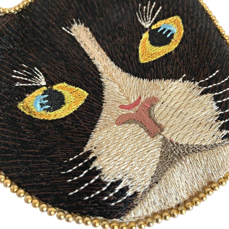 Tokyo Kankan Coin Purse, Cat Embroidery Pouch: Black, Cat Miscellaneous