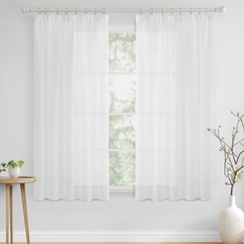 MIULEE Curtains with Ruffle Tape, Transparent Curtain Made of Plain Transparent Sheer Voile Living Room, Airy Decorative Curtain for Bedroom, Set of 2, 160 x 140 cm (H x W), White