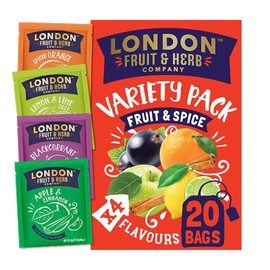 London Fruit & Herb Variety Pack Tea, Fruit & Spice Infusions, 20 Teabags – Assorted Caffeine-Free Flavours Including Raspberry, Apple Cinnamon, Orange Spice, and More (Pack of 6)