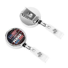 Trump 2025 MAHA Make America Healthy Again 2025 Retractable Badge Holder Heavy Duty Metal Badge Holder with Metal Carabiner Belt Clip for Key Name Card Office