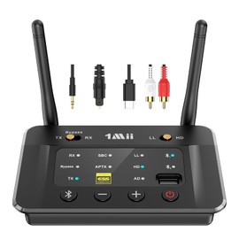 1Mii Bluetooth 5.3 Transmitter, Receiver, Supports USB Drives, aptx Adaptive/LL, Low Latency, HD/SBC, AAC Compatible, Bluetooth Transmitter, Receiver, BYPASS 3-in-1, DAC Aux 3.5mm RCA, Optical Digital