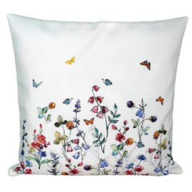 Tablecloth Round 130, 150, 170 cm Spring Summer Wool White Colourful Flowers and Butterflies (150 cm)