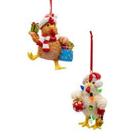 Kurt Adler Resin Christmas Chicken Ornaments 2 Assorted
