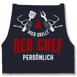 Shirtracer - Apron - Men's 1 BBQ Apron - Hier grillt der Chef persönlich - Gift Ideas Dad Gifts Men, 1 Navy Blue