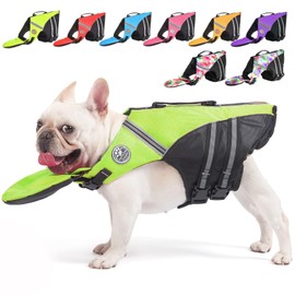Dog Life Jacket, French Bulldog Life Vest for Swimming Boating, Dog Swim Vest with Chin Float and Rescue Handle, High Flotation Puppy Life Jackets (Chest Girth: 17" to 30", Weight: 17" to 28" LB)
