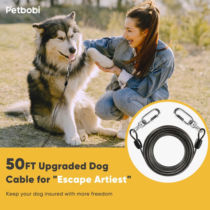 Petbobi Heavy-Duty Dog Tie-Out Cable - 50FT Extra Strong Wire