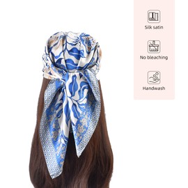 EIysee 27''Satin Large Square Head Scarves for Women Satin Hair Scarf Silk Wrap Neck Square Scarve (branch-Blue)