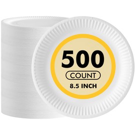RACETOP Disposable Paper Plates 8.5 Inch [500 Count], White Uncoated Paper Plates for Party, 8.5" Paper Plate Bulk | RACETOP