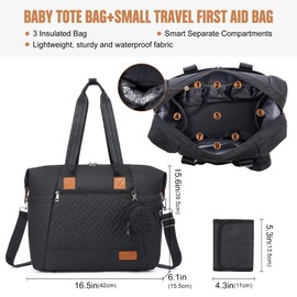 LOVEVOOK Diaper Bag Tote, Large Baby Bag, Travel Diaper Tote for Mom and Dad with Changing Pad and First Aid purse, Dark Gray