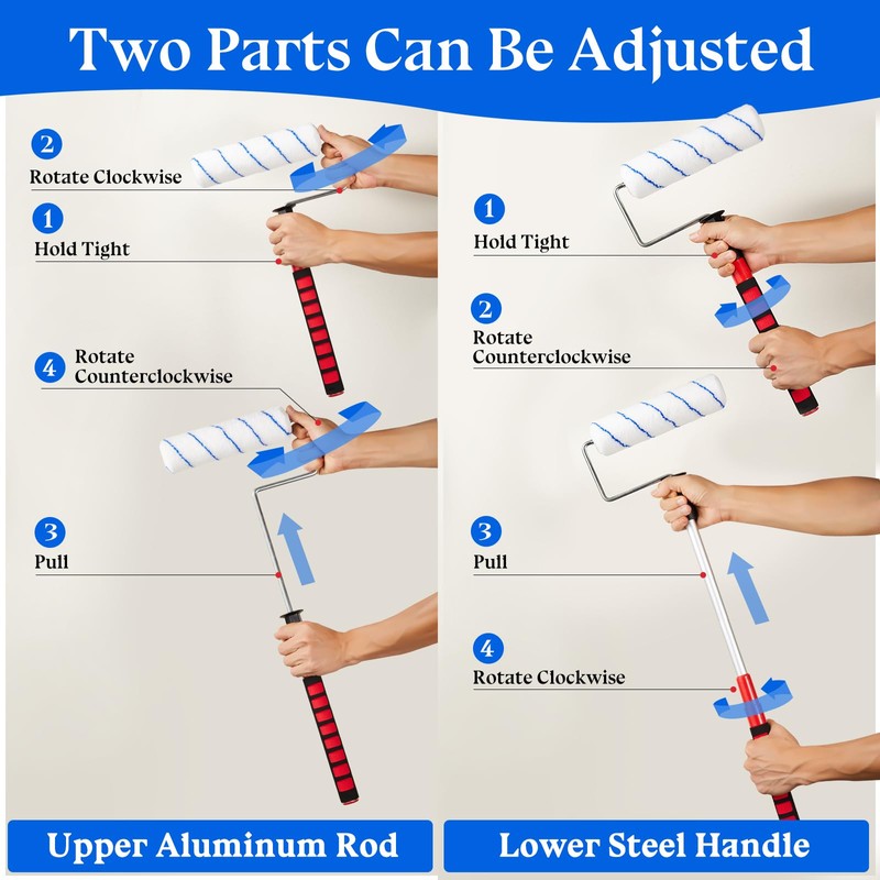 7pcs House Paint Roller Kit, Gesenwin 9 Inch Extendable Roller