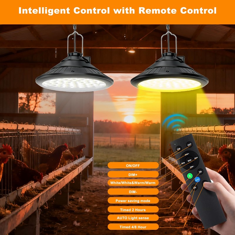 2-Pack Solar Chicken Coop Light with Timer, Barn Light for