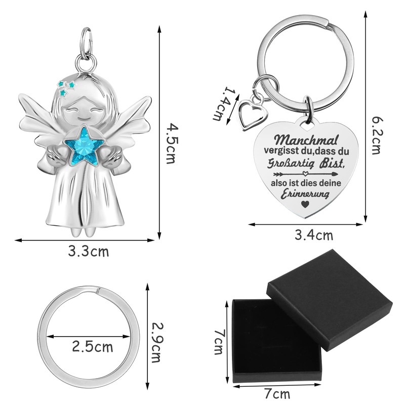 CYUaoao Guardian Angel Keyring with Gemstones and Star Du bist