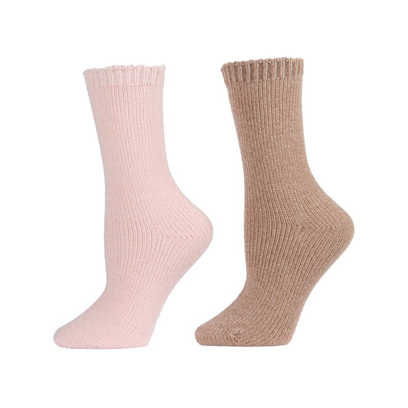 MeMoi Solid Chenille Crew Sock 2 Pair Pack Black-Gray 9-11