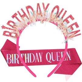 Aprince Rose Red Birthday Headband Birthday Crown Birthday Sash for Women Birthday Tiara Happy Birthday Headband Party Decorations Birthday Crown for Girls