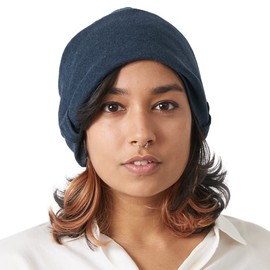CHARM Organic Cotton Slouchy Beanie - Womens Soft Summer Slouch Chemo Hat Navy