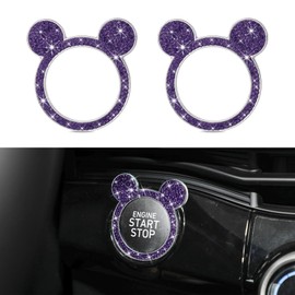 QZTYTY Bling Car Engine Start Button Cover, Push Start Button Cover, Car Crystal Rhinestone Engine Start Ring Stickers, Bling Decor Car Emblem Sticker Car Accessories for Women Girls (Purple, 2PCS)