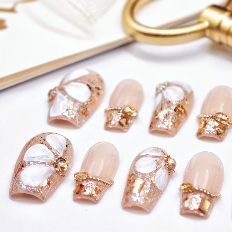 farfarflame Handmade Nail Tip Medium Long Ballerina Magnet 3D Diamond