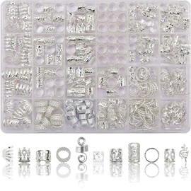 SVNMU 280 Pcs Silver Hair Jewelry for Braids Dreadlock Locs Metal Hair Clips Accessories for Women,Adjustable Hair Cuff Coils Rings Charms Braiding Decoration