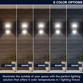 LUXRITE Square LED Up and Down Wall Sconce, Metal, 5CCT 2700K | 3000K | 3500K | 4000K | 5000K, Modern Indoor and Outdoor Wall Light, 15W, 1000LM, IP65 Waterproof, ETL Listed - Brushed Nickel