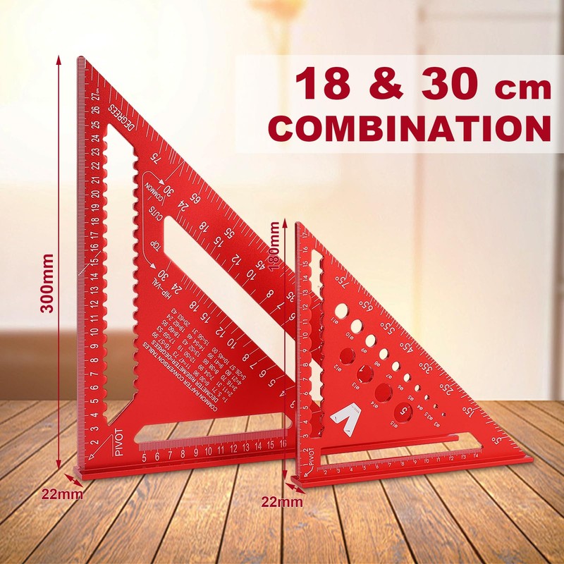 Carpenter's Square Set, 18 cm and 30 cm Triangle Ruler,