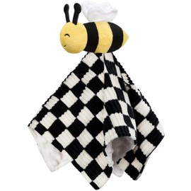 BEILIMU Baby Lovey Blanket for Boys Girls Super Soft Checkerboard Gingham with Minky Dot Fabric Backing Bee Stuffed Animal Lovely Snuggle Toy Black 14 Inch