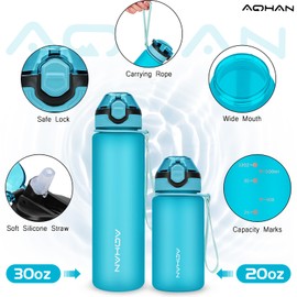 AOHAN Drinking Bottle 1 Litre with Leak-Proof Flip Lid, BPA-Free Sports Water Bottle with Straw, Water Bottle, Dishwasher Safe Water Bottle, Non-Toxic Water Jug with Carry Strap