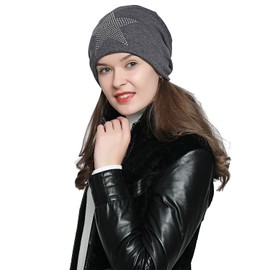 DonDon Women's Slouch Winter Beanie Hat Lined with Star Print -