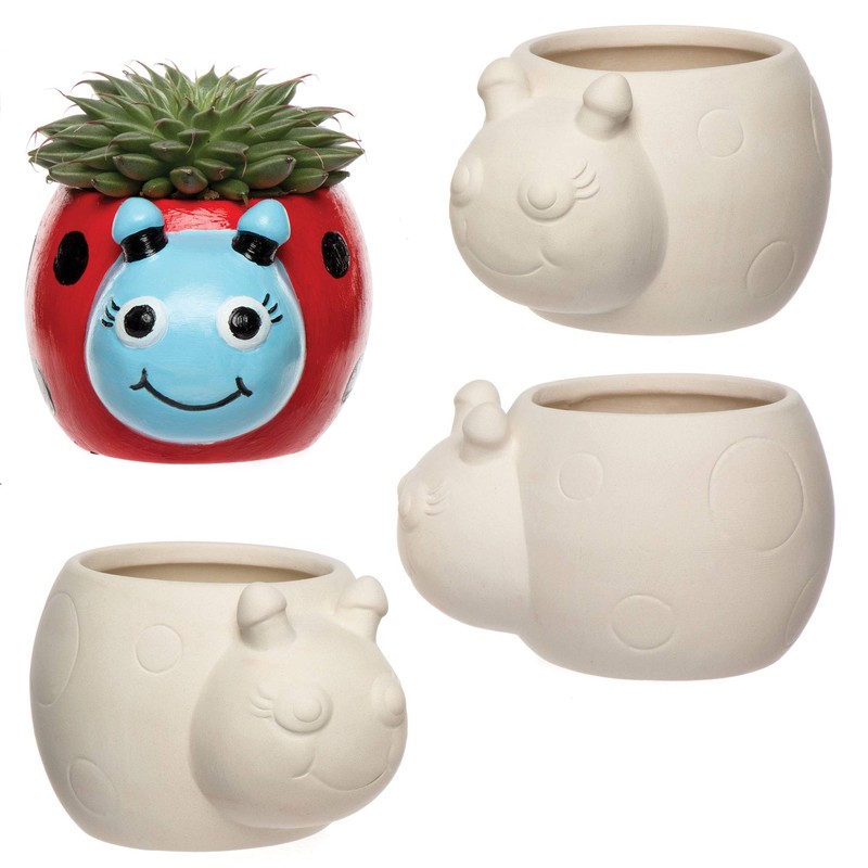 Baker Ross AV953 Ladybird Flower Pot Blank 4 Pieces Paintable