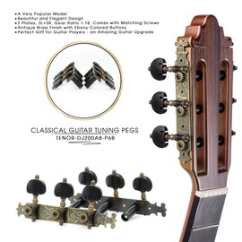 DJ200AB-P6B TENOR Classical Guitar Tuners Professional Tuning Key Pegs/Machine Heads for Classical or Flamenco Guitar in Antique Brass.