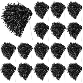 Vinsot 20 Pcs Black Cheerleading Pom Poms Bulk Metallic Foil Pom Poms with Plastic Long Handles School Spirit Shakers for Spirit Sports Team Squad Dance Football Basketball Club Celebration