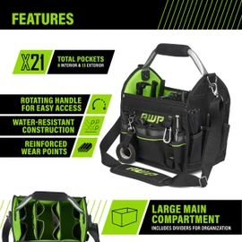 AWP Tool Bags, Premium Tool Bag, Black, Durable Tool Tote, for Professionals and Contractors
