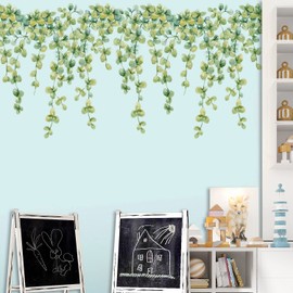 DRWSSR 3 Sheets Hanging Creative Removable DIY Green Vine Wall Stickers Fresh Literary Green Plants Wall Decals Vinyl Spring Scene Mural for Girls Kids Room Bedroom Bathroom Living Room Decoration