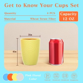 Homienly Drinking Glasses & Shatterproof Cups Set of 4 | Premium Wheat Straw, Non-Toxic Reusable Plastic Cups | Dishwasher & Microwave Safe for Beach, Camping... (12 oz, Beach Color)