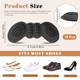 Bagentry 9 Pairs Thickened High Heel Pads, Self Adhesive Shoe Inserts Filler with Anti-Slip Bump, Heel Grips Cushions for Women Men Too Big Loose Shoes Boot Blister Pain Comfort (Black, 6mm)