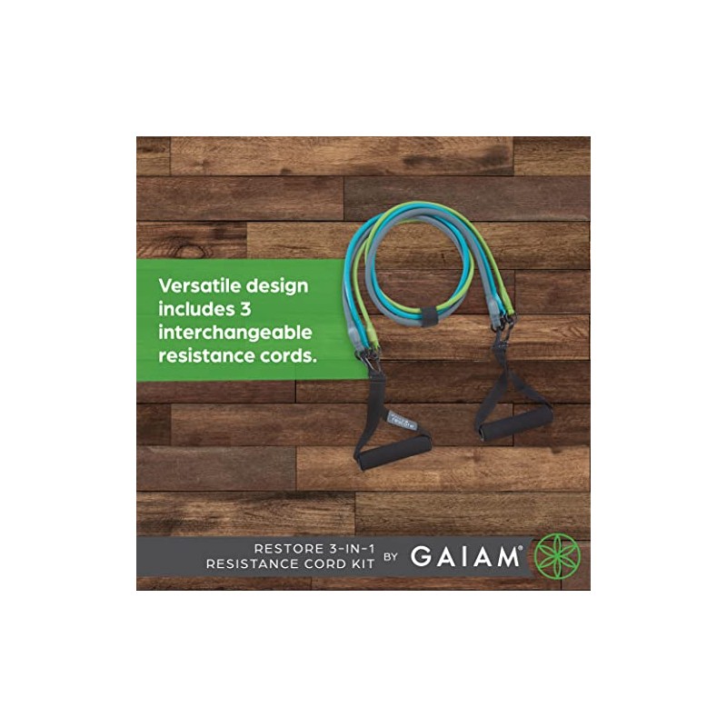 Gaiam 3-in-1 Resistance Band Kit with Comfort-Grip Handles and Interchangeable