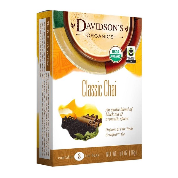 Davidson's Organics, Classic Chai, 8-count Tea Bags, Pack of 12