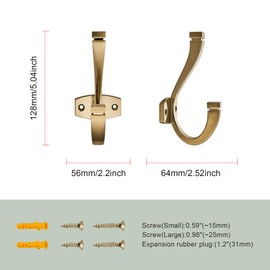 SAILING Coat Hooks -3 Pack Champagne Bronze Towel Hooks Robe Hooks Decorative Wall Hooks for Bathroom Bedroom Kitchen Towel Robe Clothes Cabinet Closet Bathroom Hardware