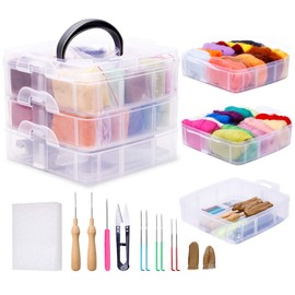 Qzma Needle Felting Kit, 24 Colors Wool Roving for Felting, Complete Needle Felting Starter Kit with Basic Felt Tools and Supplies Wool Fibre Hand Spinning Craft Wet Felting Material for Beginners