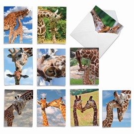 The Best Card Company - 10 Adorable Note Cards Blank (4 x 5.12 Inch) - Wildlife and Animal Cards, Assorted Boxed Set - Kissing Giraffes AM6843OCB-B1x10