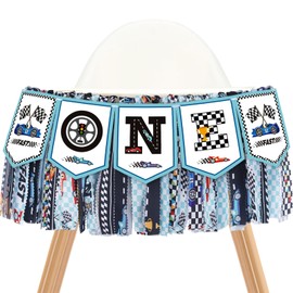 VorkiVecKi Race Car Highchair Banner - Fast One Boy Birthday High Chair Decorations 1st Baby Birthday Outfit with Trophies, Flag Streamer for Photo Props First Lap Around the Track Party Supplies