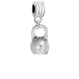 Sexy Sparkles Kettlebell Charm Spacer Bead – 3D Weight Lifting, Exercise, Sports, Fitness Gym Charm, Compatible with European Bracelets