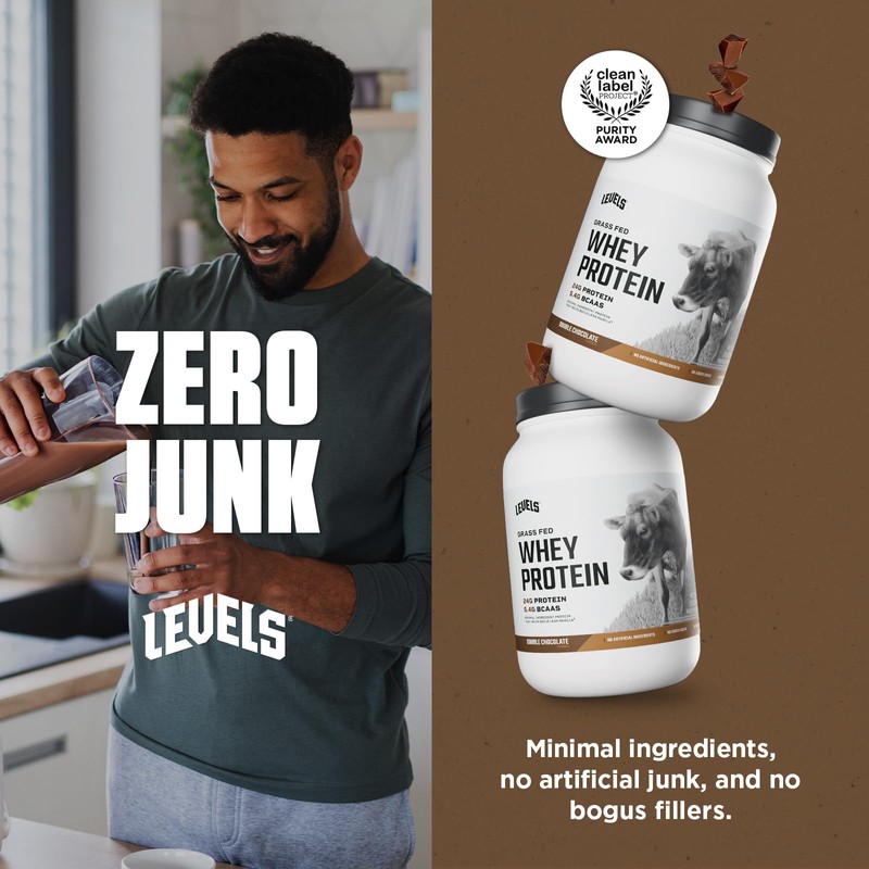 Levels Grass Fed Whey Protein Powder, No Artificials, 24G of
