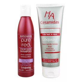 Loquay Kit Shampoo Mascarilla Acondicionador Matizador Cabello Rojo
