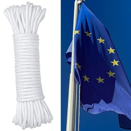 Cosymate 15 m Flag Rope for Flagpole with Hooks, High-Quality Weatherproof Flag Rope, 15 m Long Flag Rope for Outdoor Use, Flag Pole Accessories, Flag Rope with 4 Hooks