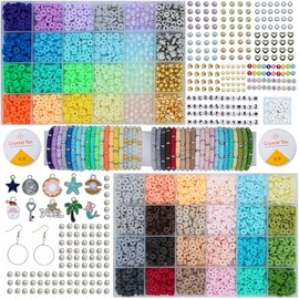 Clay Beads Bracelet Making Kit - Friendship Bracelet Kit with 7340 PCS Polymer Clay Beads, Letter Beads, Number Beads and Charms - Arts and Crafts for Kids Ages 8-12