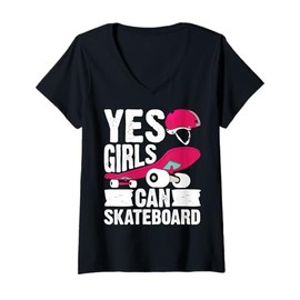 Womens Skateboarding Design for Girls Women Skateboard Skateboarder V-Neck T-Shirt